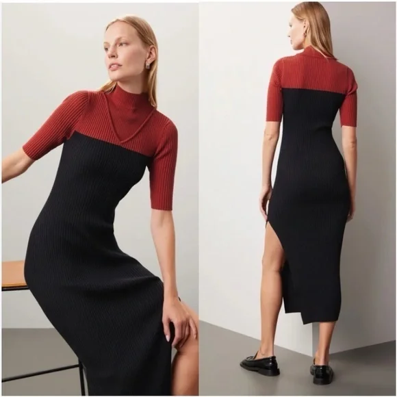 Marina Moscone Two Tone Mock Neck Sweater MIDI Dress XL - Picture 1 of 11
